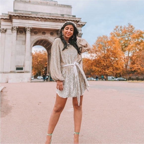 Retrofete Grace Dress in Champagne Size Large Belted Sequins